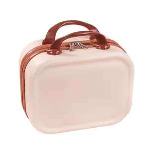 Elegant portable cream-colored hardshell storage box featuring stylish brown handles