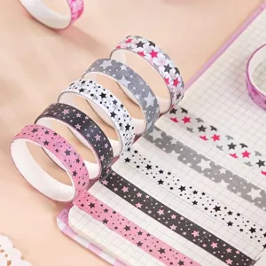Set of five decorative washi tapes with colorful star patterns for scrapbooking.