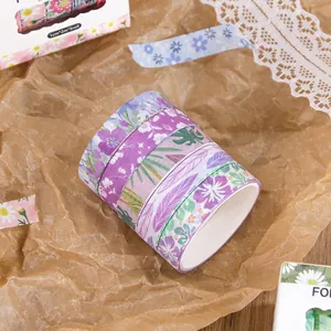 Decorative floral washi tape set with five rolls for scrapbooking and journaling