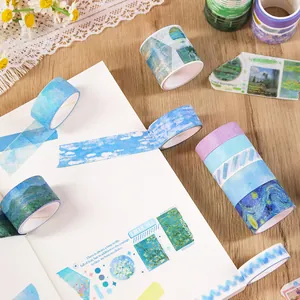 Lot de rubans washi artistiques style Van Gogh pour décoration créative de scrapbooking
