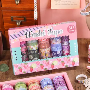 Coffret de 50 rouleaux de ruban adhésif washi décoratif rose pour scrapbooking et DIY
