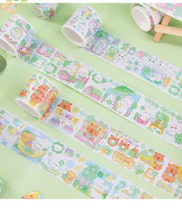 Cute kawaii washi tape set with rabbit and bear illustrations for DIY handbook scrapbooking