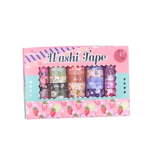 Coffret Cadeau de 50 Rouleaux de Washi Tape Thème Fraise pour Artisanat DIY Journal