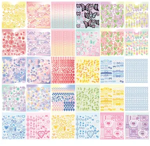 Overview of 30 Korean-style sticker sheets with varied cute pastel patterns