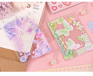 Close-up of pastel butterfly decorative stickers for DIY Korean-style card decorating