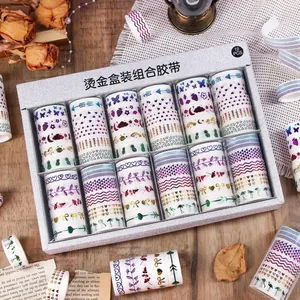 Coffret de 60 rouleaux de ruban adhésif washi doré aux motifs floraux variés
