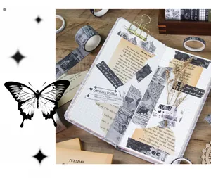 Retro European style washi tape and collage stickers set for vintage scrapbooking art