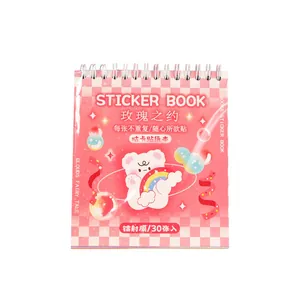 Cute Korean style cartoon sticker book with 30 laser film sheets and spiral binding
