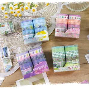 Vintage impressionist washi tape set with 10 rolls in decorative packaging for crafts