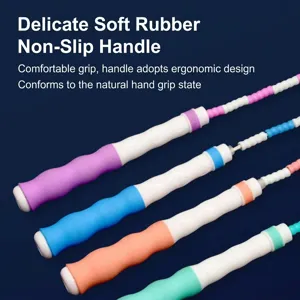 Four colorful ergonomic soft rubber handles of adjustable segmented bead jump ropes