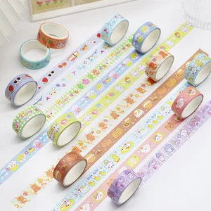 Cute cartoon washi tape set with various animal patterns for DIY journaling craft work