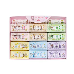 Set regalo da 12 nastri washi a cartoni animati in scatola rosa per scrapbooking e decorazioni