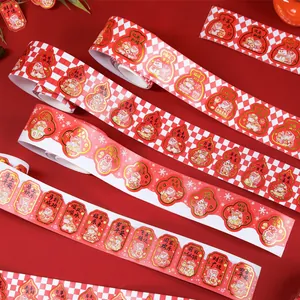 Traditioneel Chinees Nieuwjaar Washi Tape Rood Goudfolie Hot Stamping Gevormde Stickers Gunstige Woorden Lentefestival Decoratie Afdichttape
