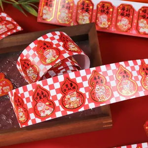 Feestelijke Chinese Nieuwjaarsstickers met goudstempel in kalebasvorm voor geschenken