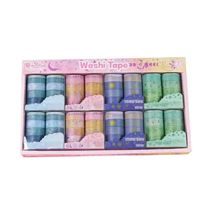 Vintage washi tape set with 40 rolls featuring celestial and floral patterns for DIY