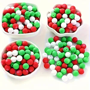 8mm Christmas Style Acrylic Round Beads Red White Green Matte Spacer Beads For DIY Jewelry Making Party Hair Accessories 1800 Pieces