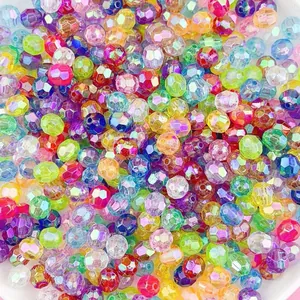 Acrylic Iridescent Faceted Beads Aurora AB Color Transparent Loose Spacer Beads For DIY Jewelry Making Handmade Craft