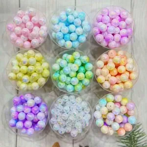 Acrylic Round Loose Beads With AB Aurora Coating Multicolor Electroplated Beads For DIY Jewelry Making Necklace Bracelet