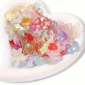Colorful transparent acrylic flower and leaf beads for DIY jewelry craft projects
