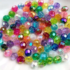 Close-up of 6-8mm faceted iridescent AB color acrylic beads for DIY jewelry making.