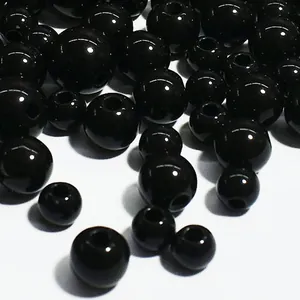 Solid Black Acrylic Round Loose Beads With Straight Hole For Jewelry Making Handmade Clothing Craft DIY Smooth Round Beads