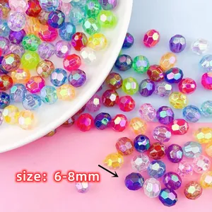 Colorful 6-8mm iridescent acrylic faceted beads for DIY handmade jewelry crafts