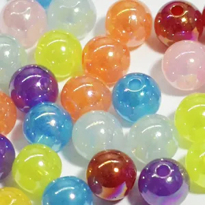 Colorful iridescent acrylic round beads for DIY jewelry making and handmade accessories.