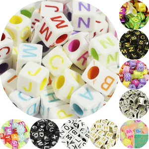 Square Acrylic Letter Beads Multicolor Black White Base Alphabet Cube Loose Beads For Handmade DIY Jewelry Making Bracelets Necklaces Educational Craft Accessories