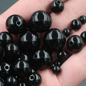 Glossy black round acrylic beads for DIY handmade jewelry, 6-20mm sizes available