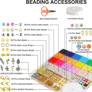 DIY Perlen Set inklusive Tonperlen, Buchstabenperlen, Anhängern und Schere für Schmuck