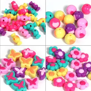 Acryl Mischfarbe Lose Perlen Herz Süßigkeiten Blume Schmetterling Runde Anhänger Für DIY Schmuck Armband Handy Kette