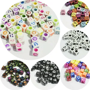 6mm Acrylic Smiley Face Square Beads For DIY Jewelry Making Bracelet Necklace Educational Alphabet Craft Beads Mixed Colors