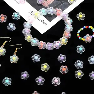 Transparent Acrylic Flower Beads With Colorful Core 12mm Plum Blossom Loose Beads For DIY Hair Accessories Jewelry Making