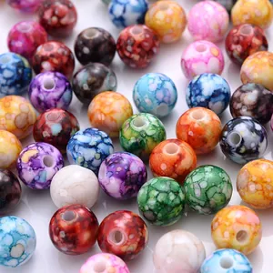 Acrylic Crackle Beads Ceramic-Look PVC Decoration Spattering Effect Round Beads For DIY Bracelet Necklace Jewelry Making