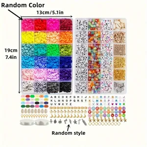 Detailliertes Layout des 7200-teiligen DIY-Schmuckperlen-Sets inklusive Koffermaßen