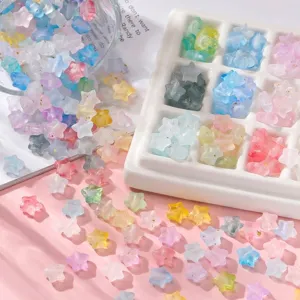 Detail view of assorted colorful matte frosted star beads for DIY jewelry making