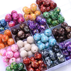 Close-up of 8mm acrylic crackle beads in vibrant colors for DIY jewelry and crafts