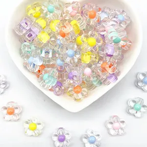 Macro view of colorful 12mm transparent acrylic flower beads for DIY crafts