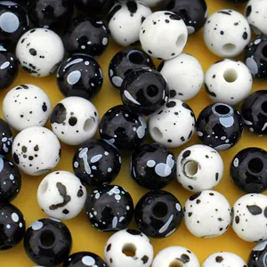 Acrylic Crackle Round Beads Ceramic Look Painted Ink Splatter Loose Beads For DIY Bracelet Necklace Jewelry Making Accessories
