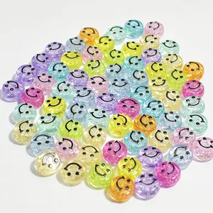 Detailed view of 10mm colorful acrylic smiley face beads for DIY jewelry making kits.
