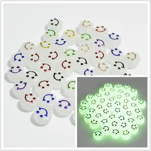 Detail view showing 10mm luminous acrylic smiley face beads for DIY jewelry making
