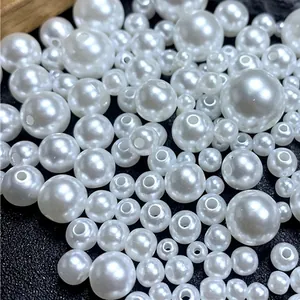 White round ABS imitation pearls with holes for DIY jewelry making and garment accessories