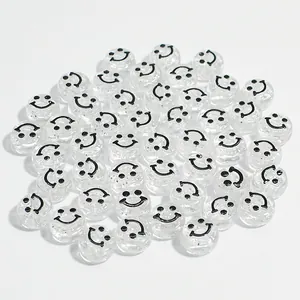 10mm transparent acrylic flat round beads with black smiley faces for DIY jewelry