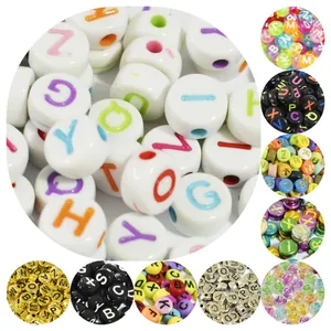 Acrylic English Letter Alphabet Beads Flat Round Colorful Coin Spacer Loose Beads For Handmade DIY Jewelry Making Educational Crafts