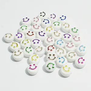 Premium 10mm white acrylic smiley face beads for DIY handmade jewelry bracelet making