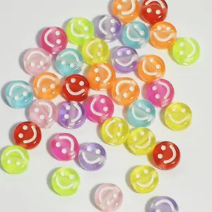 Perle tonde piatte in acrilico da 10 mm con motivo smiley per creazione di gioielli fai da te