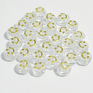 10mm clear acrylic round beads with golden smiley face for DIY jewelry making