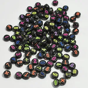 Detail of 7mm black acrylic beads featuring colorful numbers and math symbols.