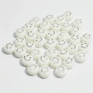 10mm white acrylic smiley face flat round beads for DIY bracelet jewelry making.