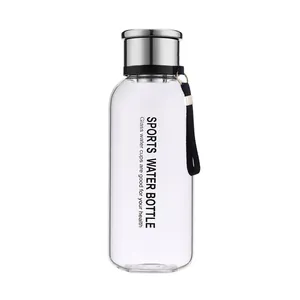 Hitzebeständige Sport-Wasserflasche aus klarem Glas mit praktischer schwarzer Trageschlaufe